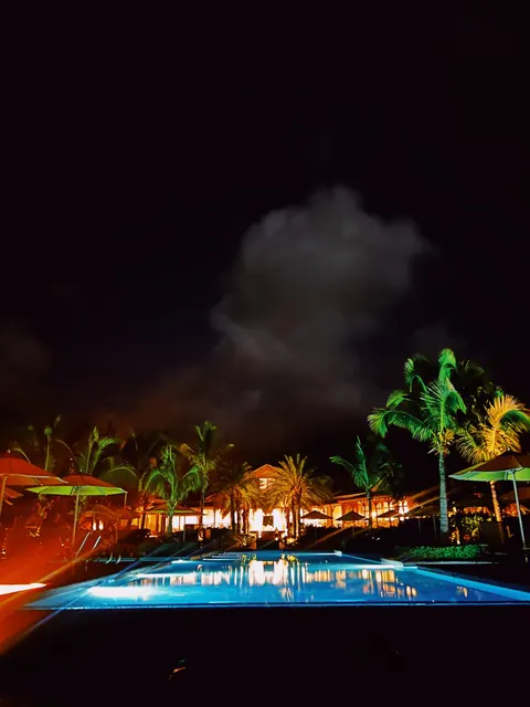 Nighttime pool at a St. Kitts and Nevis resort