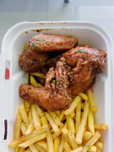 Fried chicken and fries in St. Kitts and Nevis